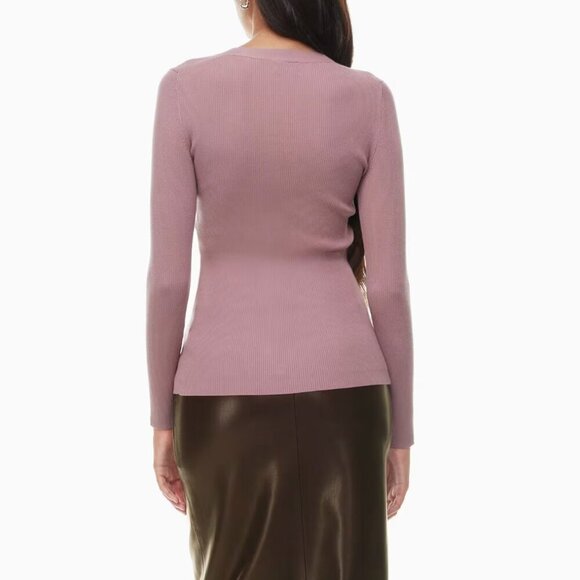 Aritzia Wilfred Cardigan V Neck Sweater Soft Knit Slim Claremont Pink Purple - Picture 2 of 14